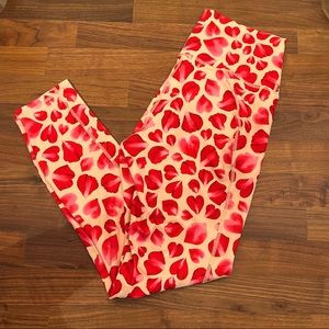 Fabletics Powerhold Leggings Pink Petal/Heart Design Sz S